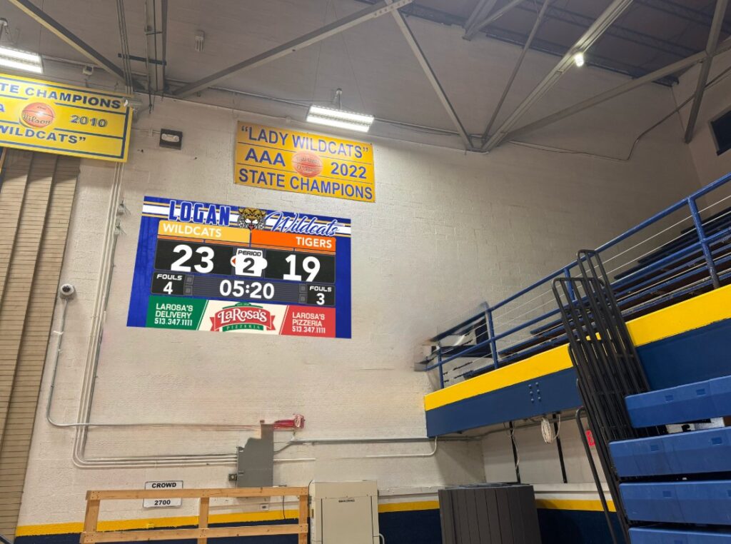 LED Screen on a school gymnasium wall